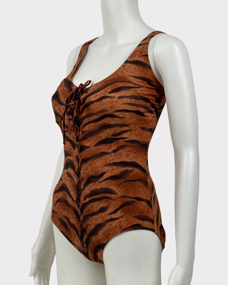 Lady Gottex Orange Tiger Print One Piece Swimsuit (M-L)