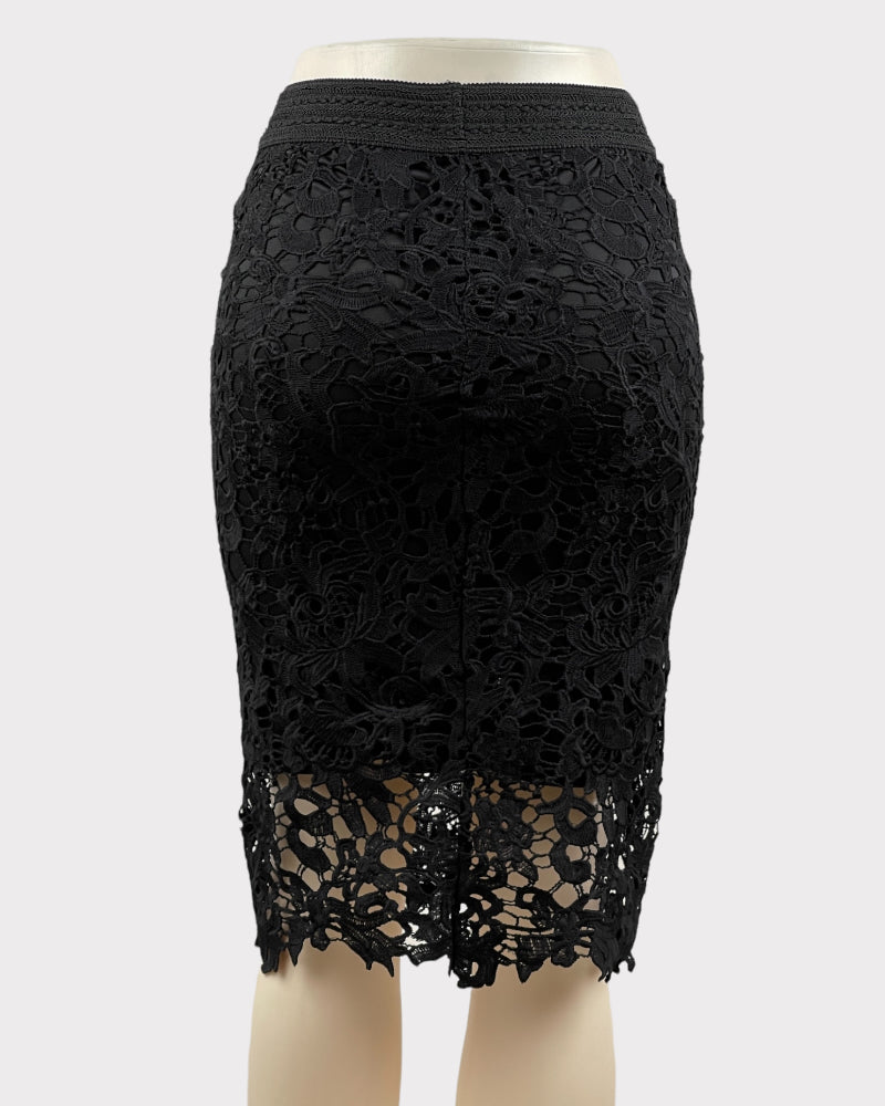 ANGL Black Lace Detail Midi Skirt (M)