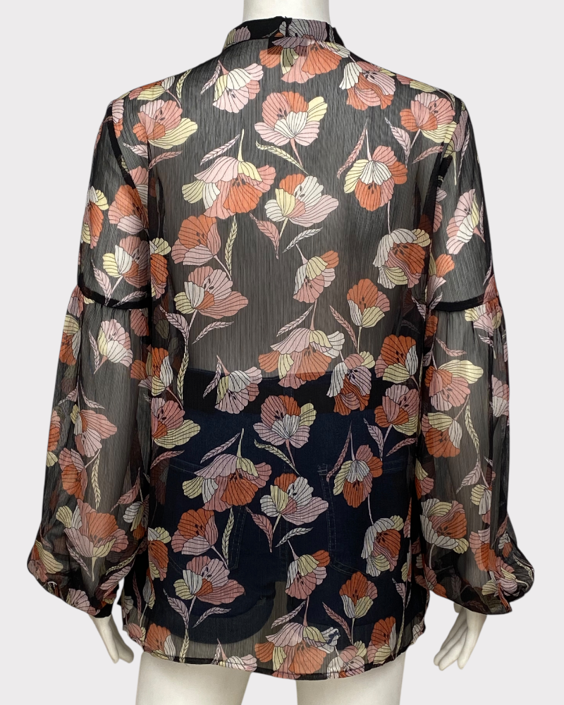 WHO WHAT WEAR black flower print blouse ( S )