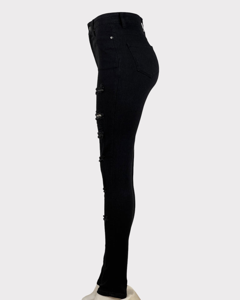 Fashion Nova Black Ripped Skinny Jeans (W24)