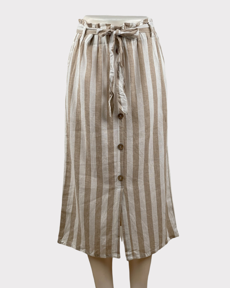 Love Tree White and Beige Striped Mini Skirt with Belt (W30), Adjustable