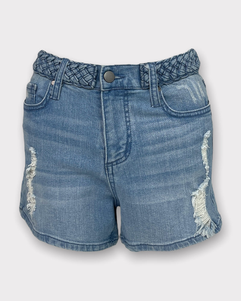 Harper Heritage Light Blue High-Rise Destructed Shorts (W25)