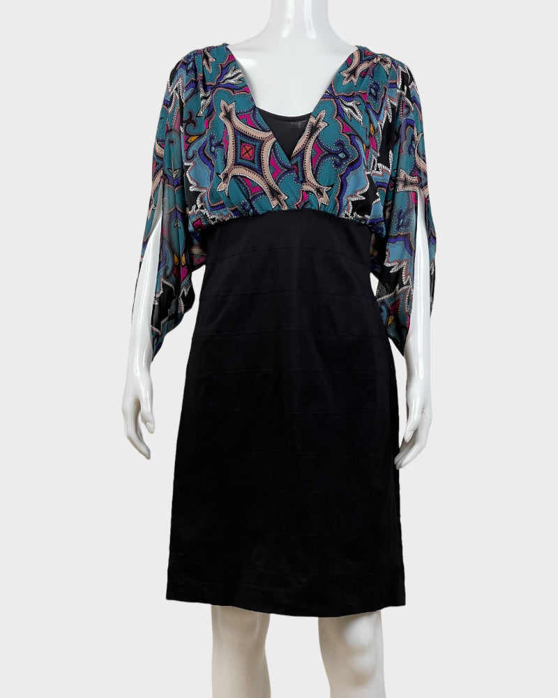 Nicole By Nicole Miller Printed Three-Quarter Sleeve Dress (L)