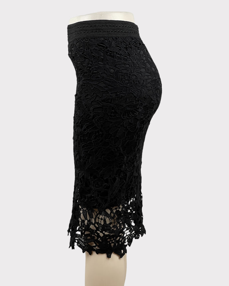 ANGL Black Lace Detail Midi Skirt (M)