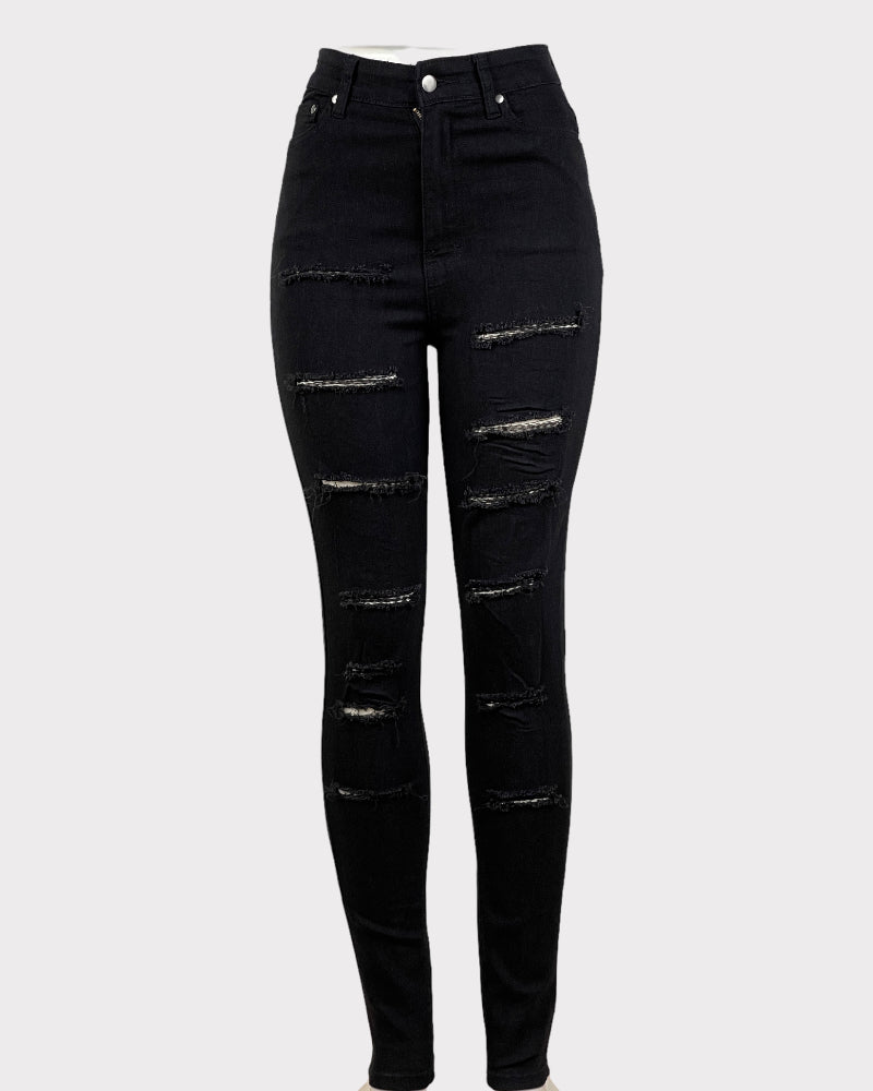 Fashion Nova Black Ripped Skinny Jeans (W24)