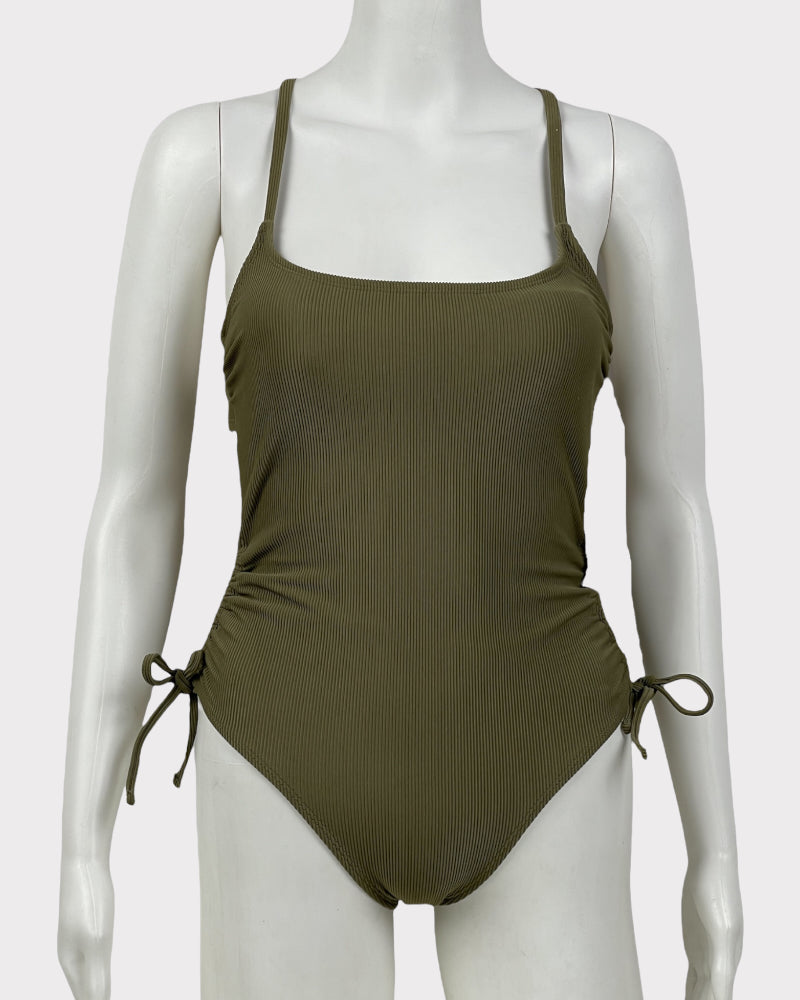 Xhilaration Sage Green Backless Ribbed One Piece Swimsuit (S)