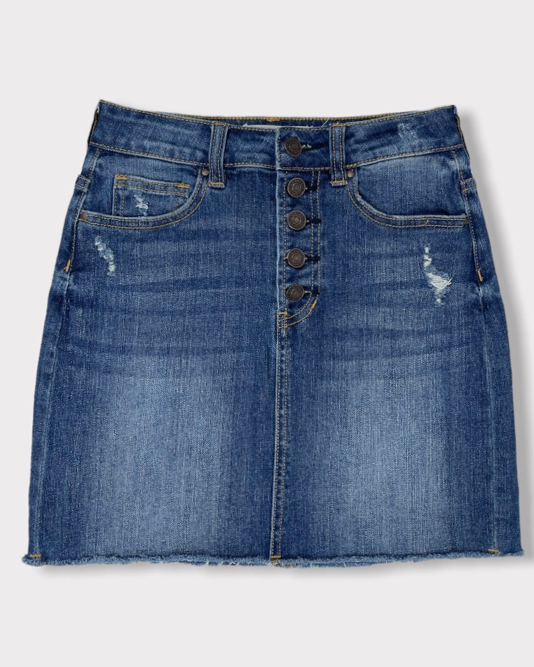 Pacsun Mid-wash Blue Distressed Detail Denim Skirt (W23)