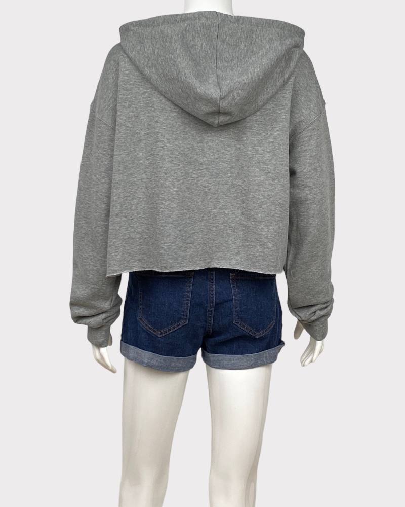 Gray Tie Hoodie Ladies Crop Top Jacket (XXL)