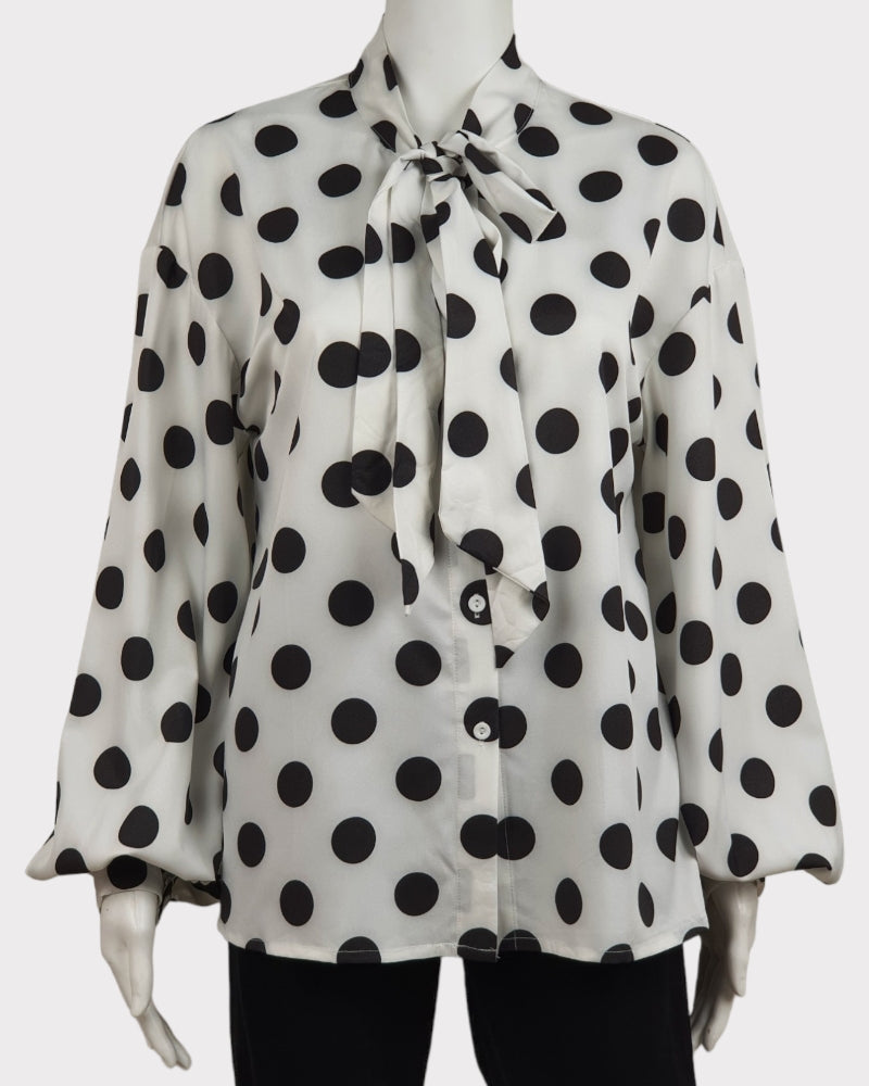 Polka Dots Black/White Silk Blouse