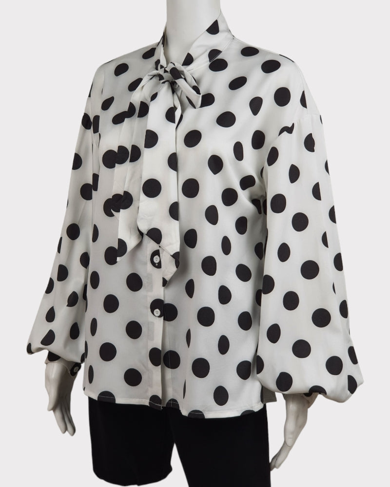 Polka Dots Black/White Silk Blouse