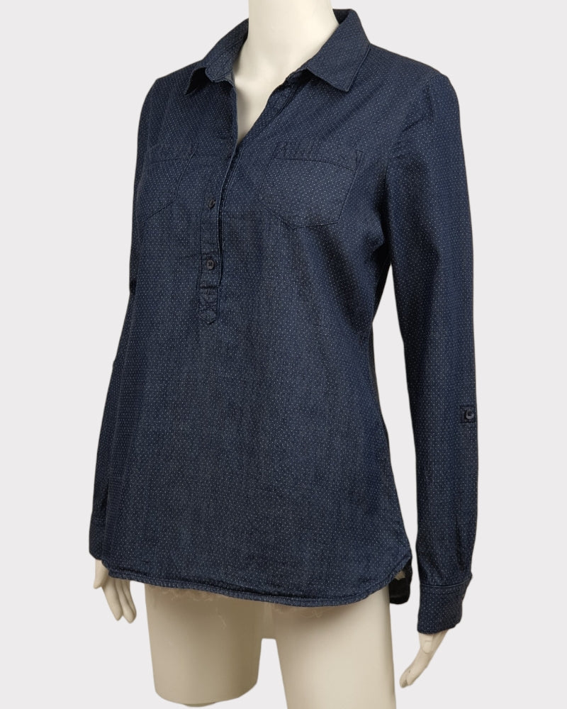 Liz Claiborne Polka Dots Cotton Denim Blouse