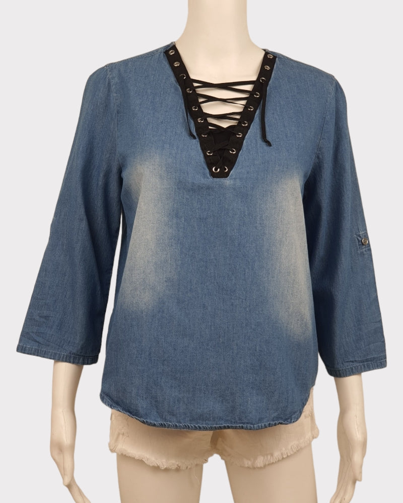 No Bounderies Ties Denim Blouse