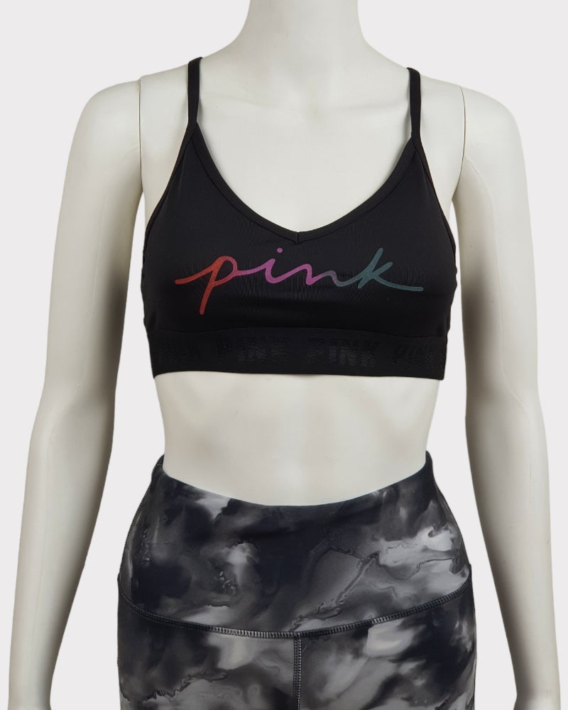 Pink Active Plain Black Sport Bra