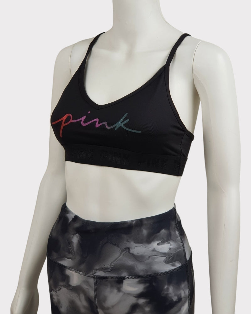 Pink Active Plain Black Sport Bra