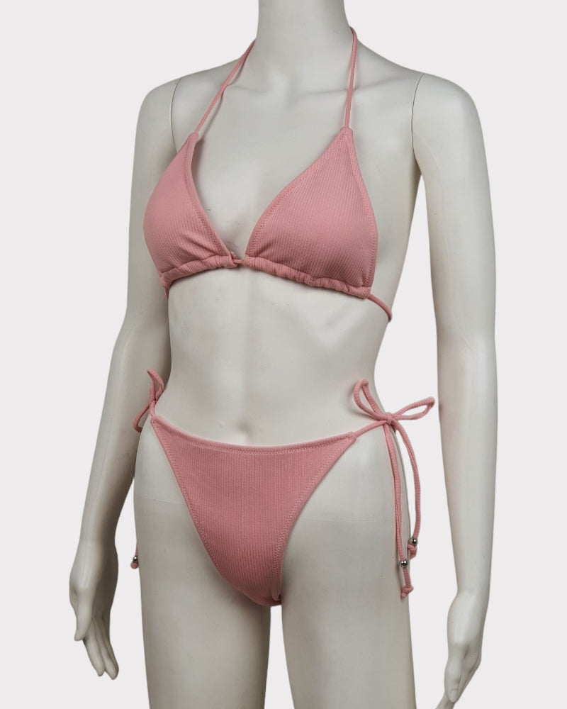 Plain Pink Tie Summer Swimsuit ( Medium )