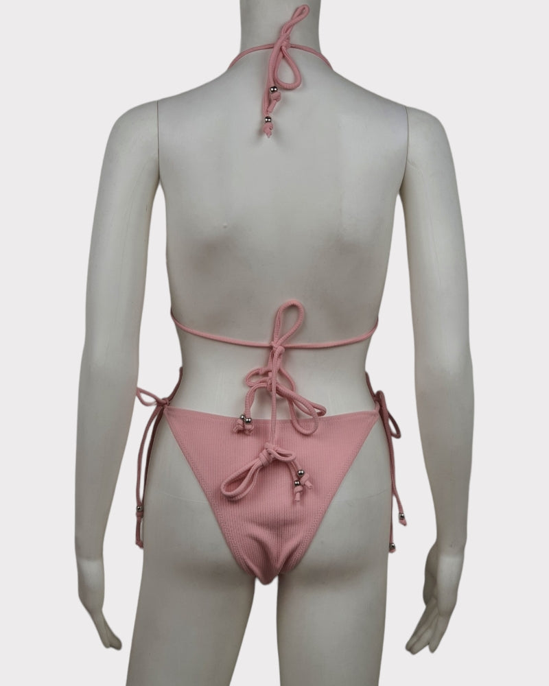 Plain Pink Tie Summer Swimsuit ( Medium )