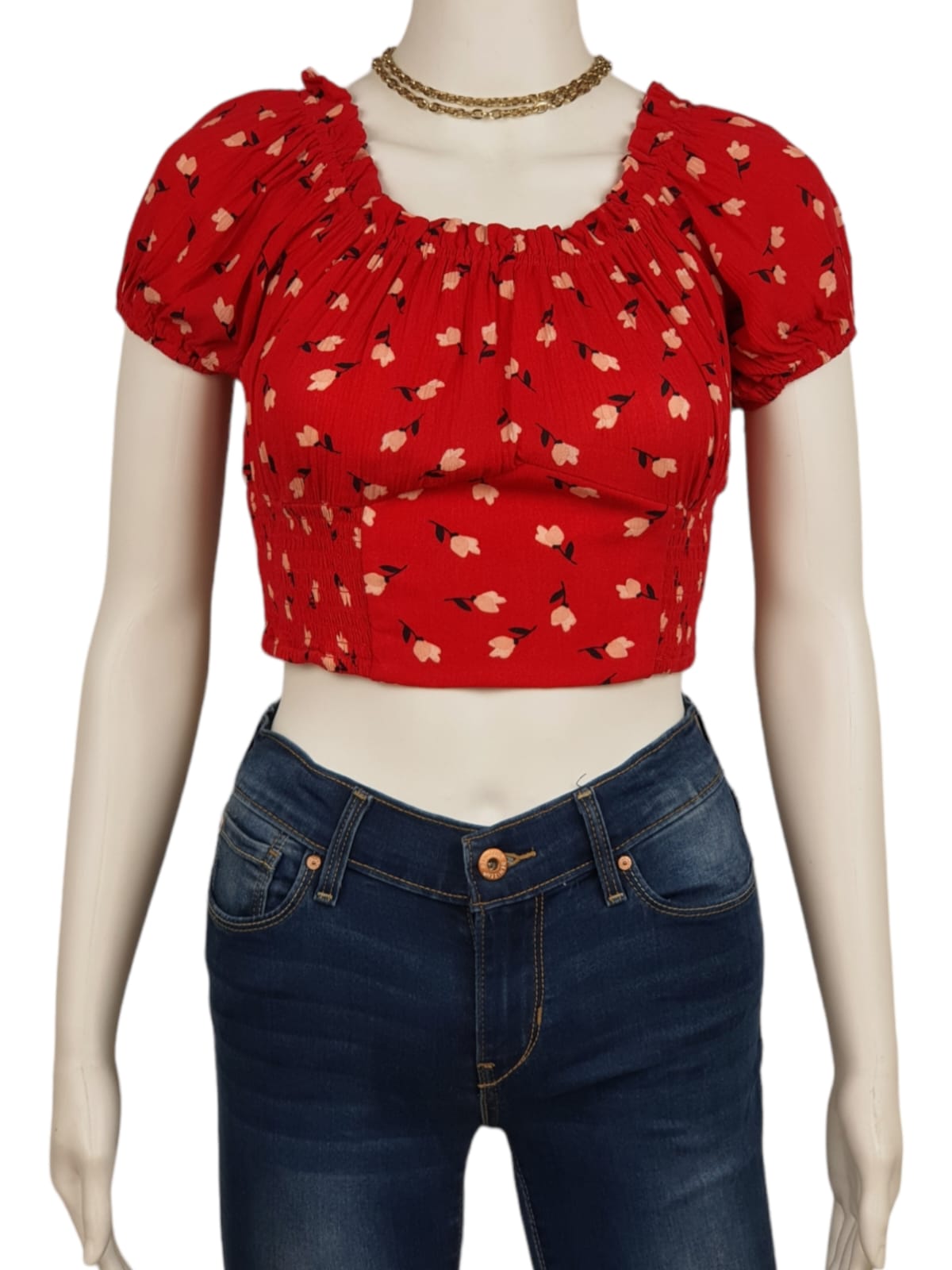 Red Floral Ruffle Croptop (S)