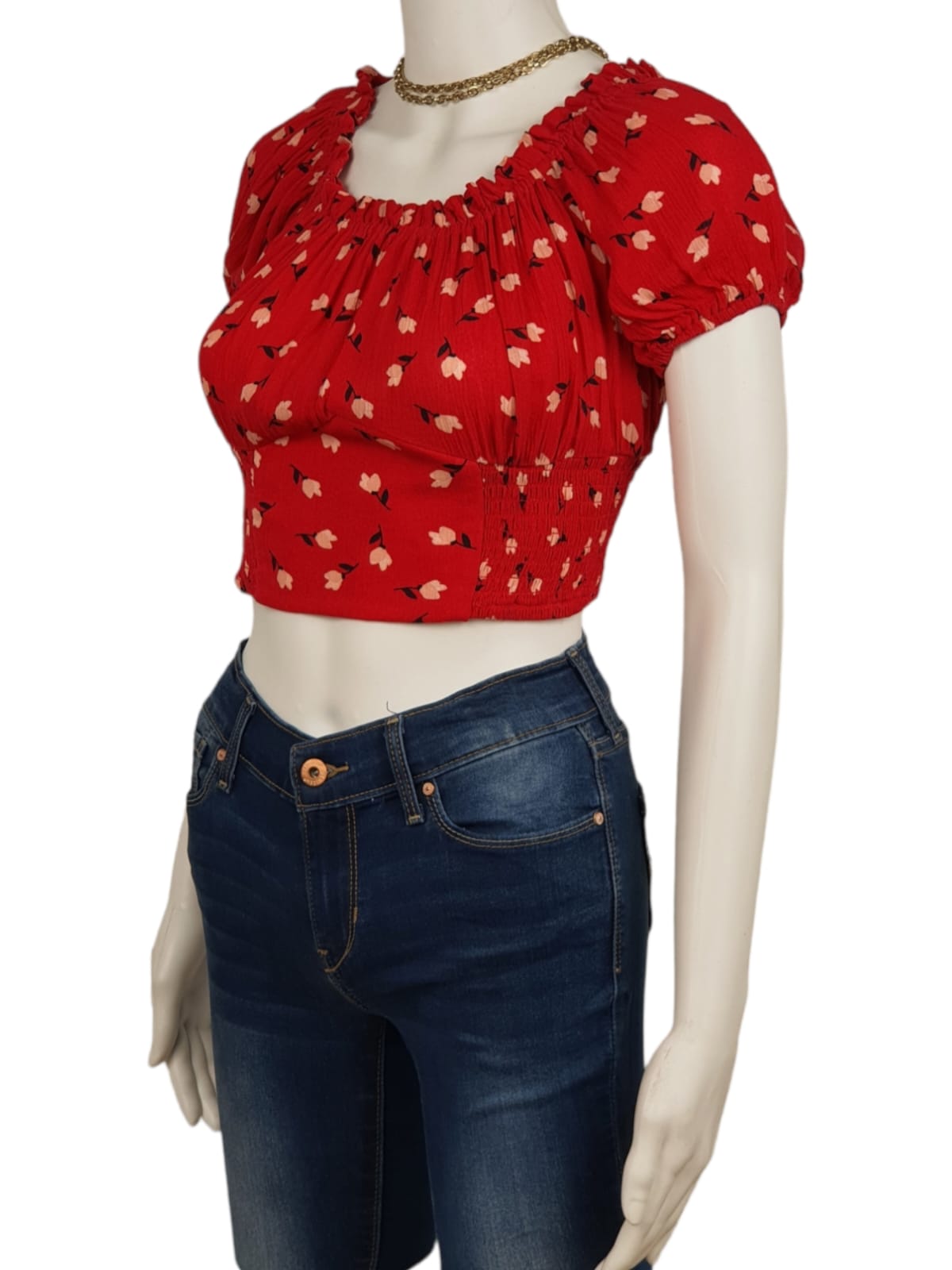 Red Floral Ruffle Croptop (S)