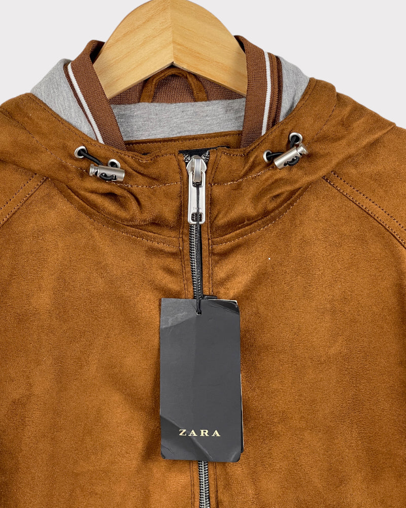 Zara Brown Suede Hooded Jacket (M)