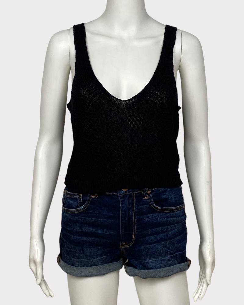 Dynamite Plain Black Knitted Crop Top