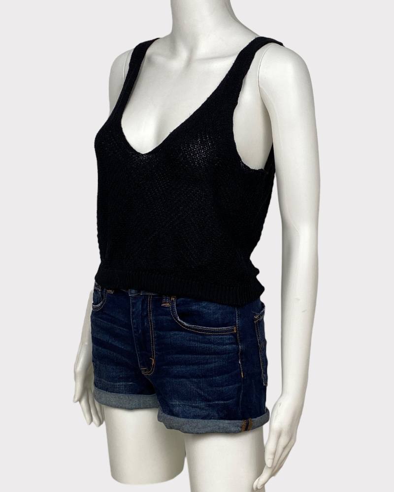 Dynamite Plain Black Knitted Crop Top