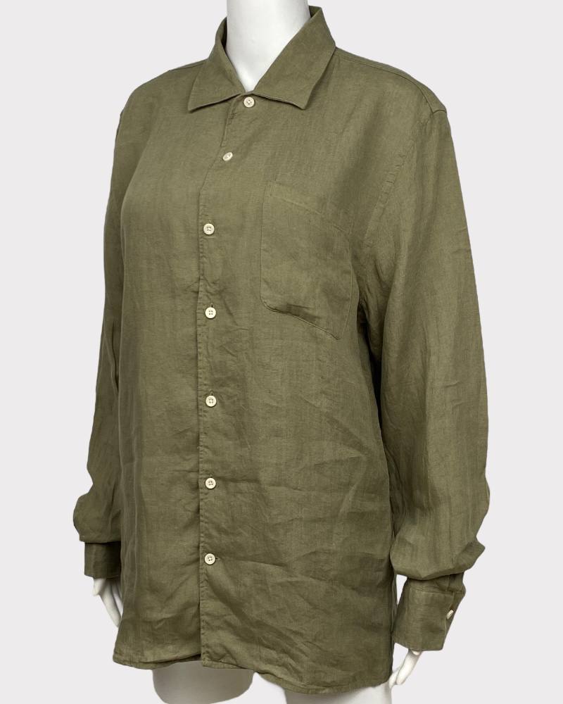 Zara Plain Green Linen Blouse