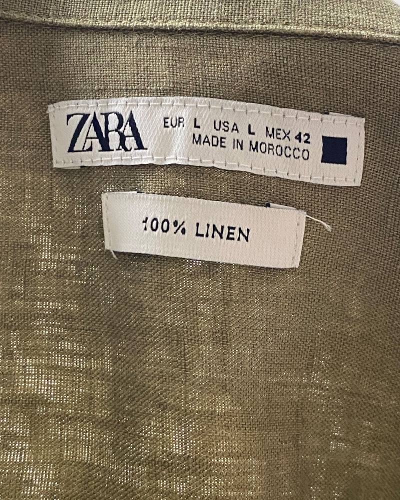 Zara Plain Green Linen Blouse