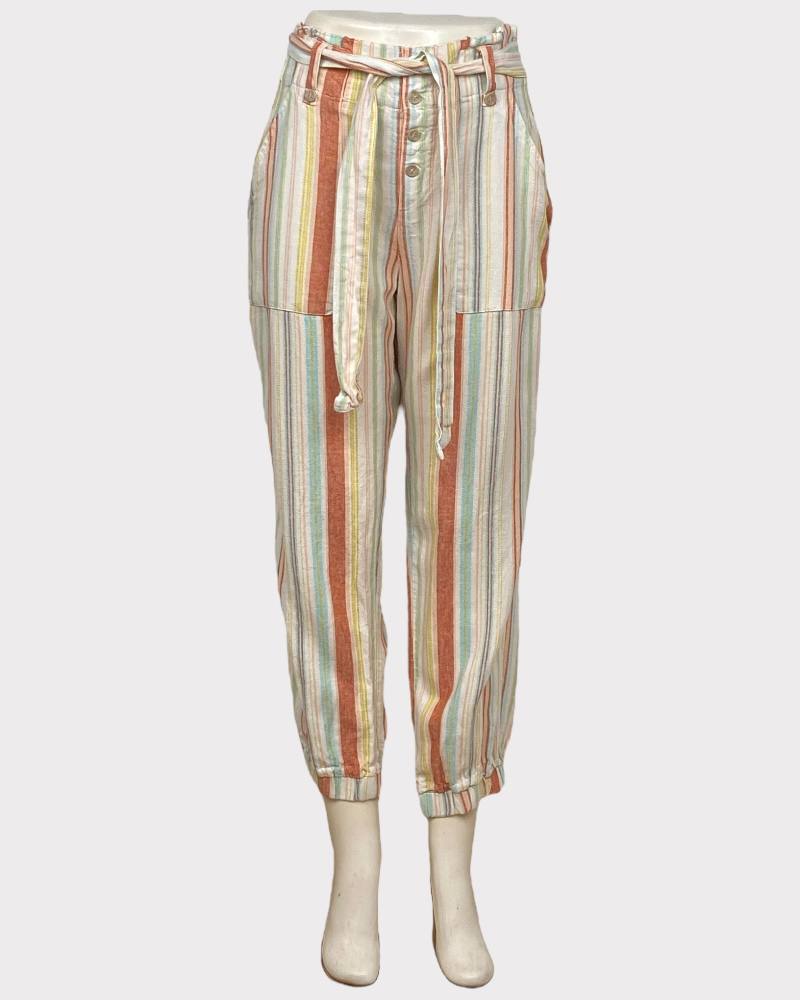 Cato Colored Stripped Linen Ladies Pant