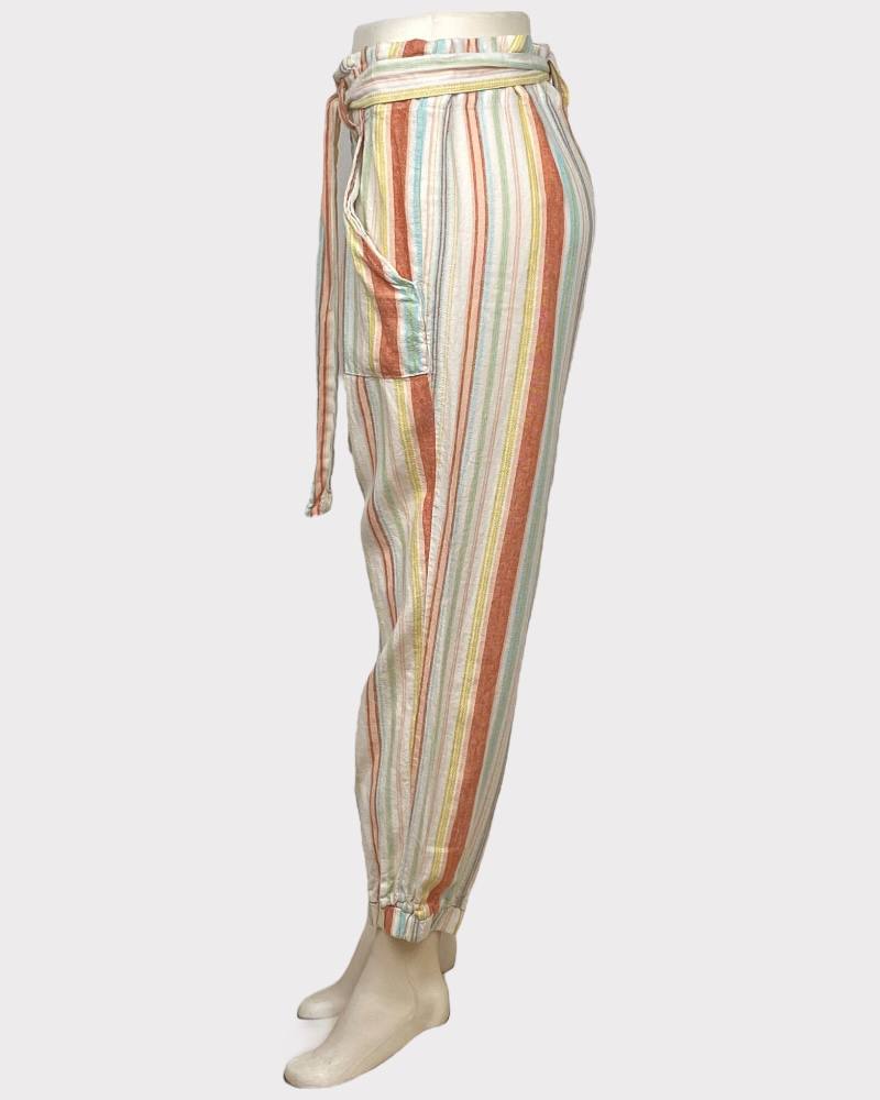 Cato Colored Stripped Linen Ladies Pant