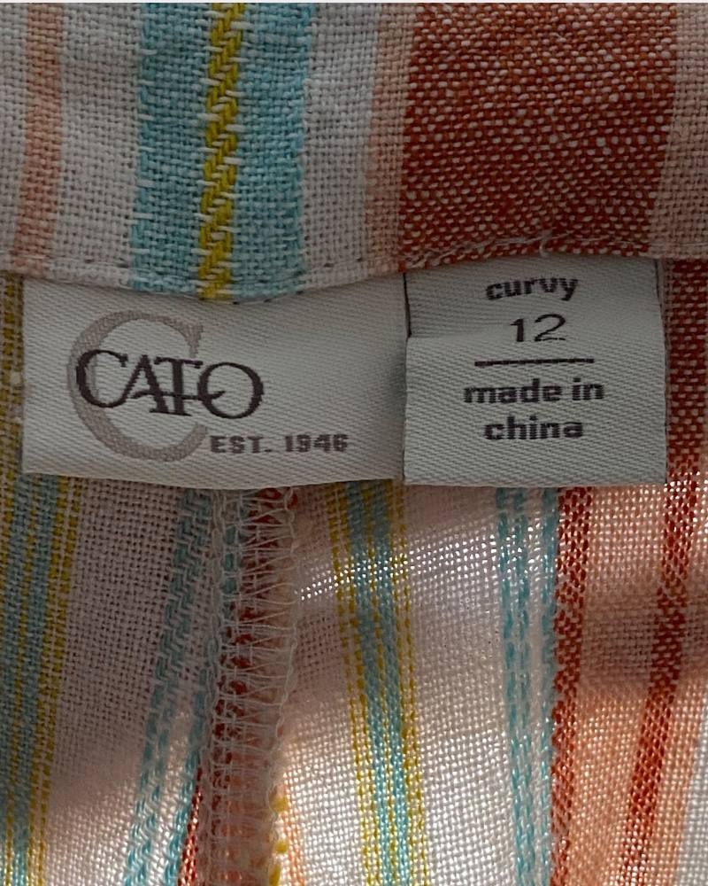 Cato Colored Stripped Linen Ladies Pant