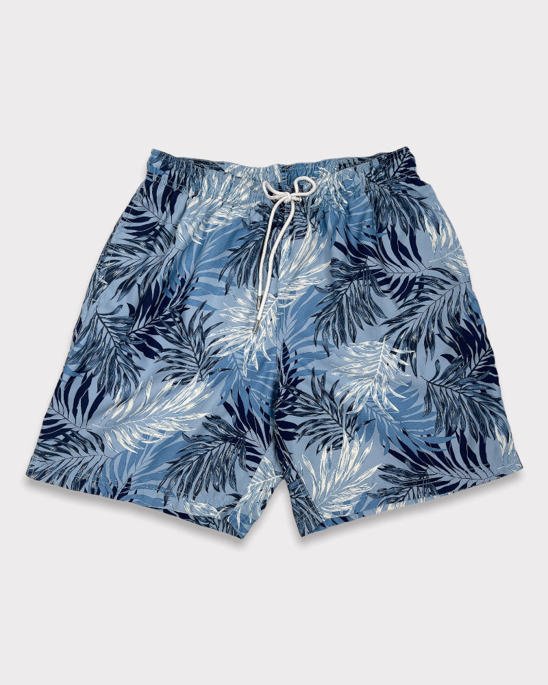 Land’s End Men’s Blue Leaf Print Swimming Trunks Shorts (W36-W38)