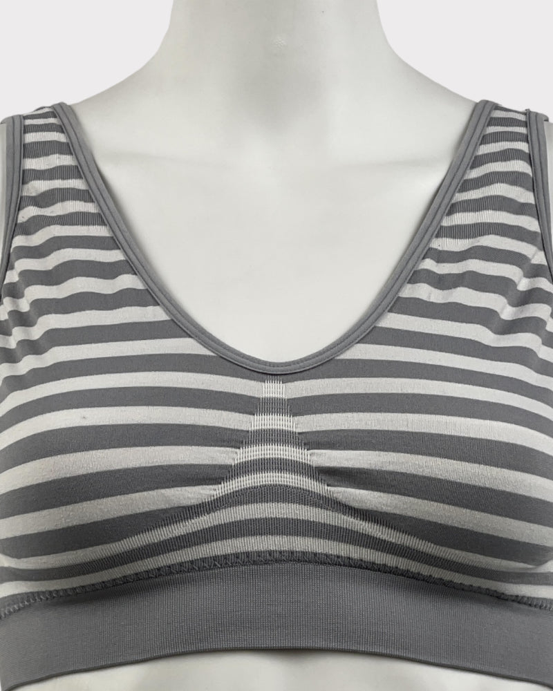 Grey And White Striped Wireless Bra (1X)