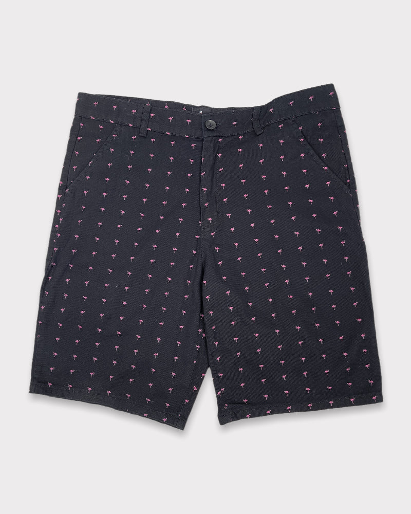 Public Record Men’s Black Regular Fit Flamingo Print Shorts (W35)