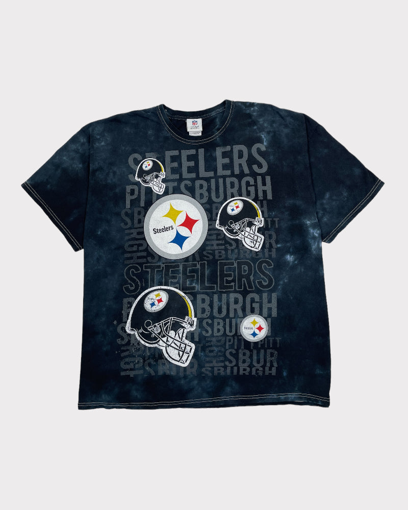 NFL Team Apparel Pittsburgh Steelers Bleach Tie-dye Graphic T-Shirt (2XL)