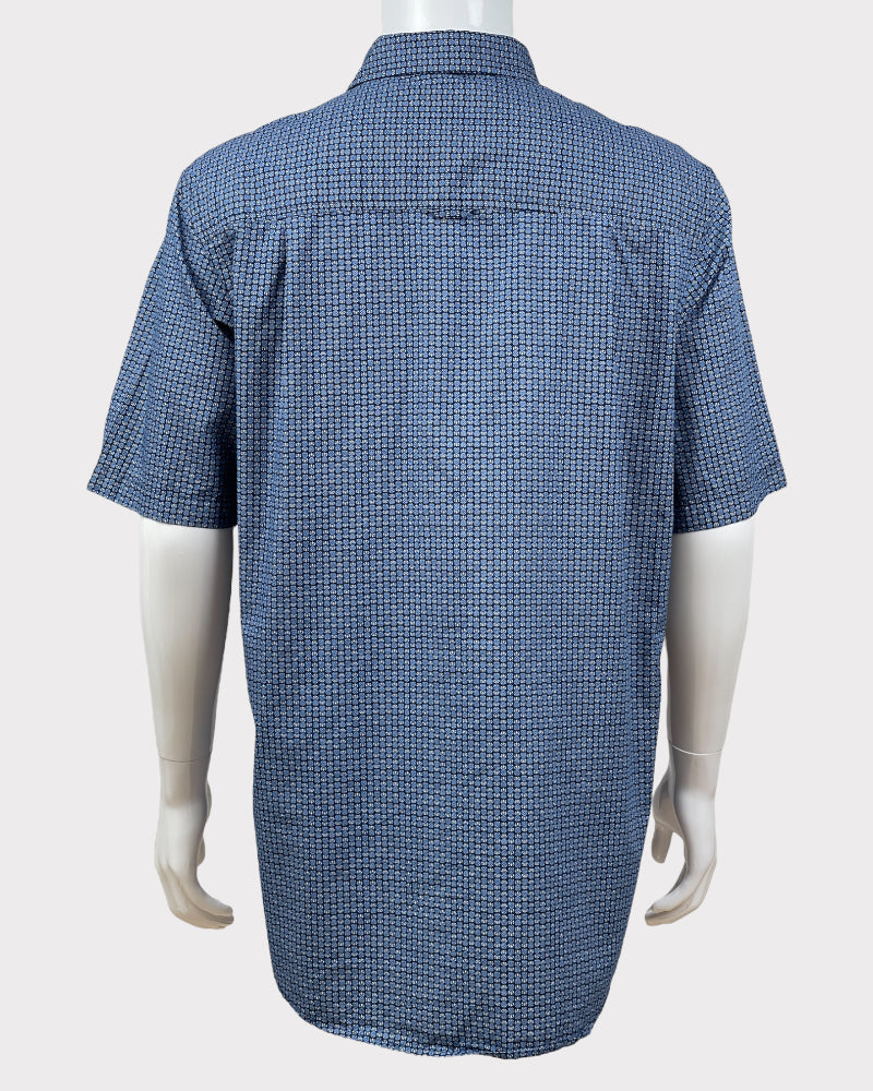 Club Room Blue Printed Short Sleeve Shirt (L)