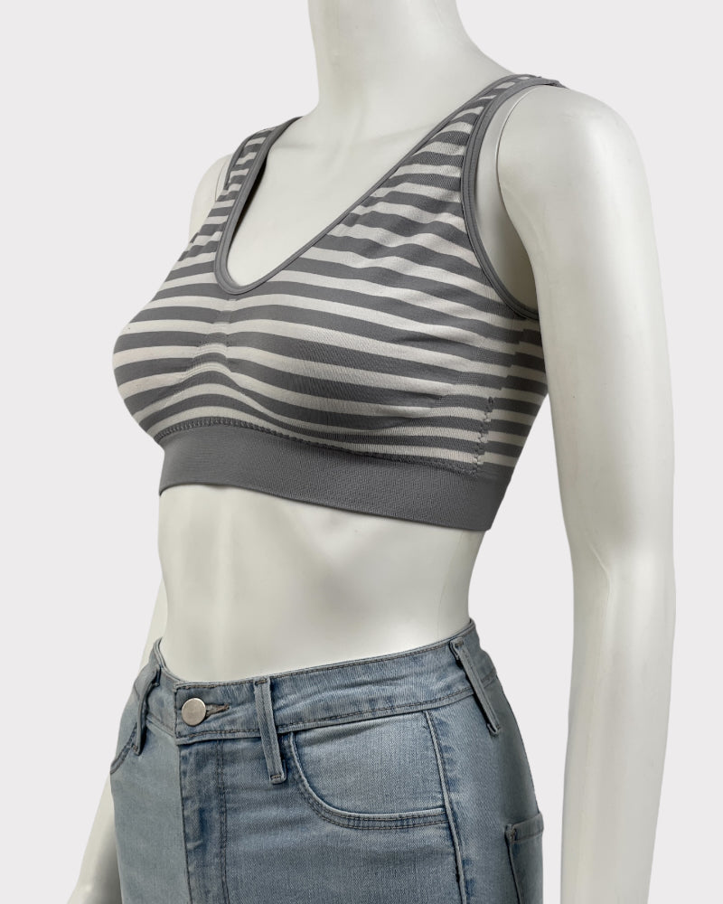 Grey And White Striped Wireless Bra (1X)