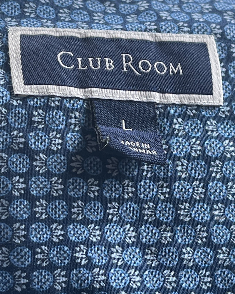 Club Room Blue Printed Short Sleeve Shirt (L)