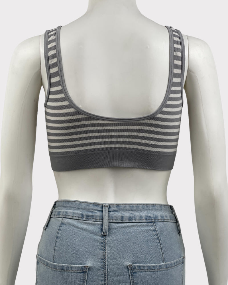 Grey And White Striped Wireless Bra (1X)