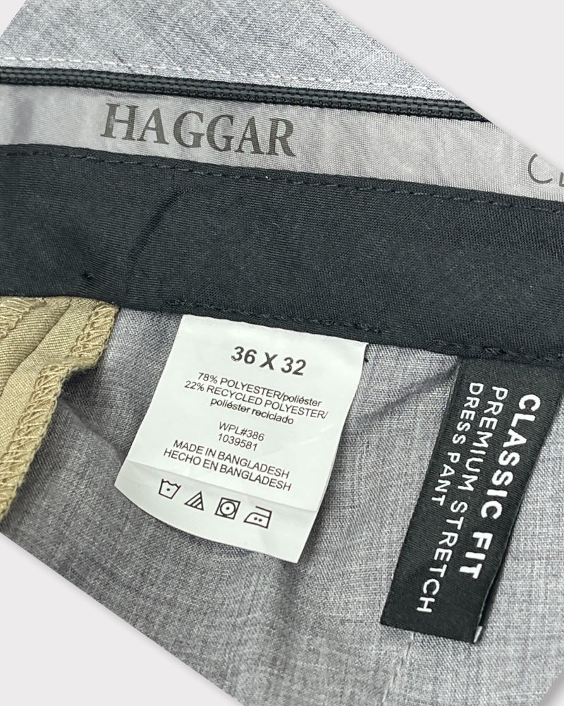 Haggar Men’s Medium Khaki Premium Stretch Classic Fit Dress Pants (W36)