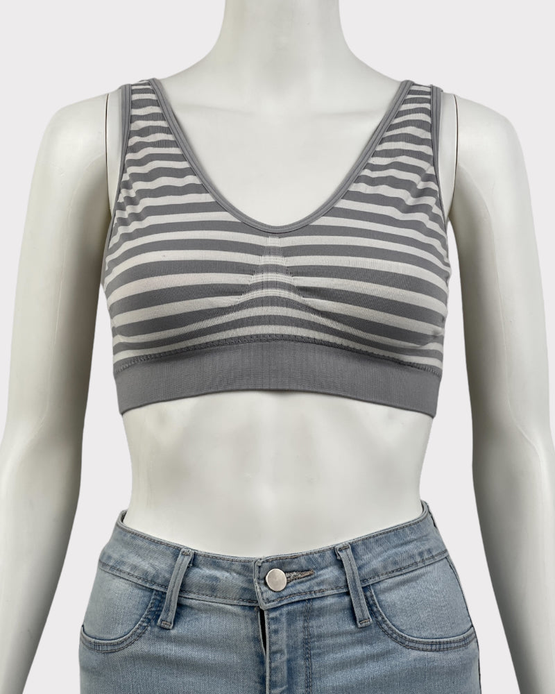 Grey And White Striped Wireless Bra (1X)