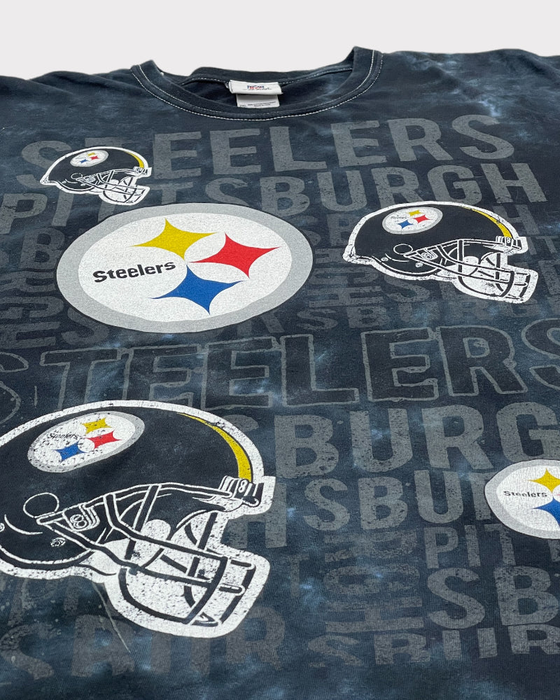 NFL Team Apparel Pittsburgh Steelers Bleach Tie-dye Graphic T-Shirt (2XL)