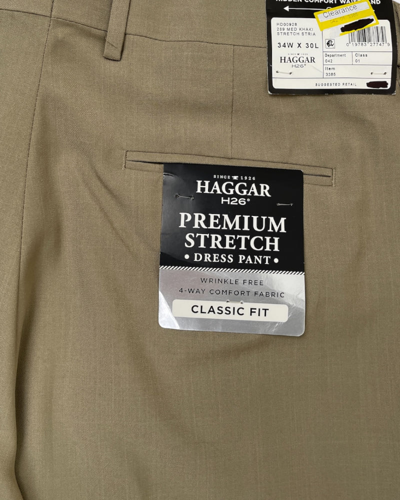 Haggar Men’s Medium Khaki Premium Stretch Classic Fit Dress Pants (W34)