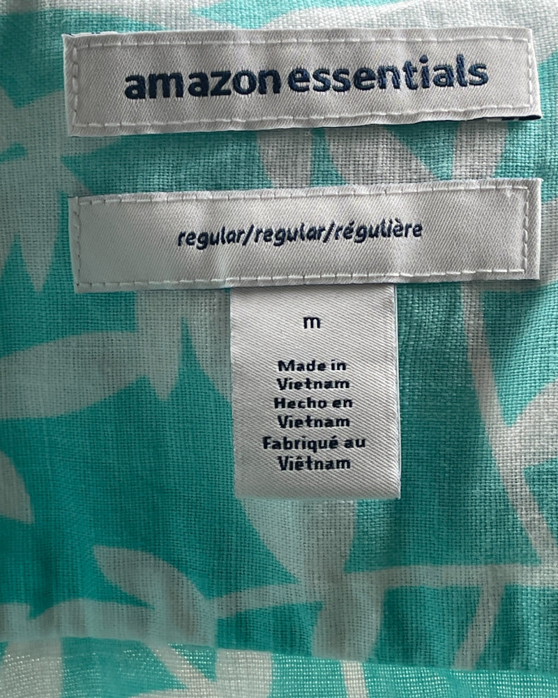 Amazon Essentials Turquoise And White Leaf Print Shirt (M)