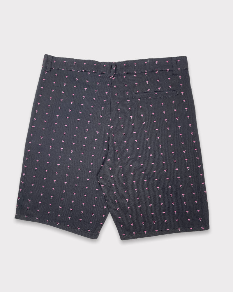 Public Record Men’s Black Regular Fit Flamingo Print Shorts (W35)