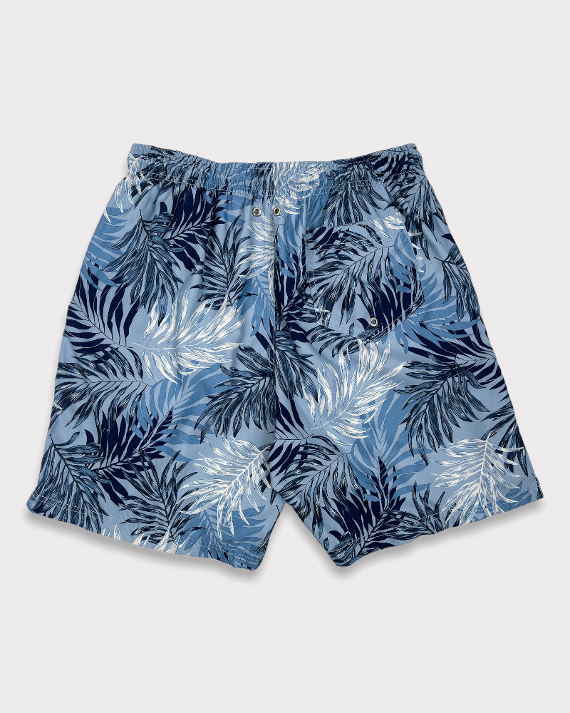 Land’s End Men’s Blue Leaf Print Swimming Trunks Shorts (W36-W38)