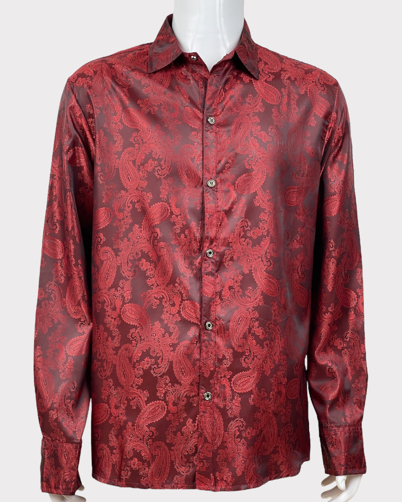 Cloudstyle Red Paisley Print Satin Shirt (L)